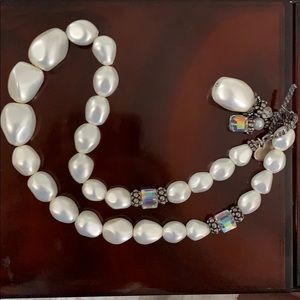 Sterling Silver Faux Pearl/Diamond necklace